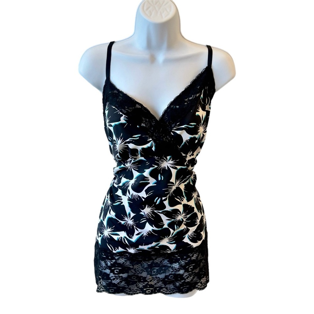 Cato Black Blue and White Floral Lace Slip